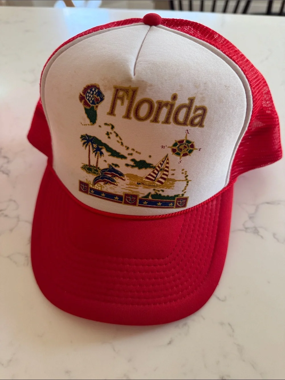 Vintage Florida Embroidered Trucker Cap - Red and White - Cobra Caps